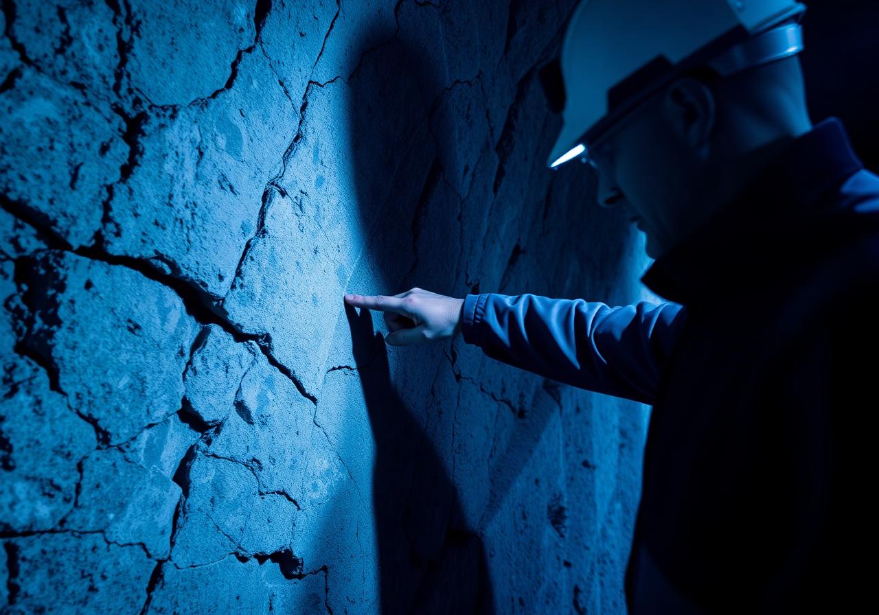 Engineering geologist mapping a rock tunnel face